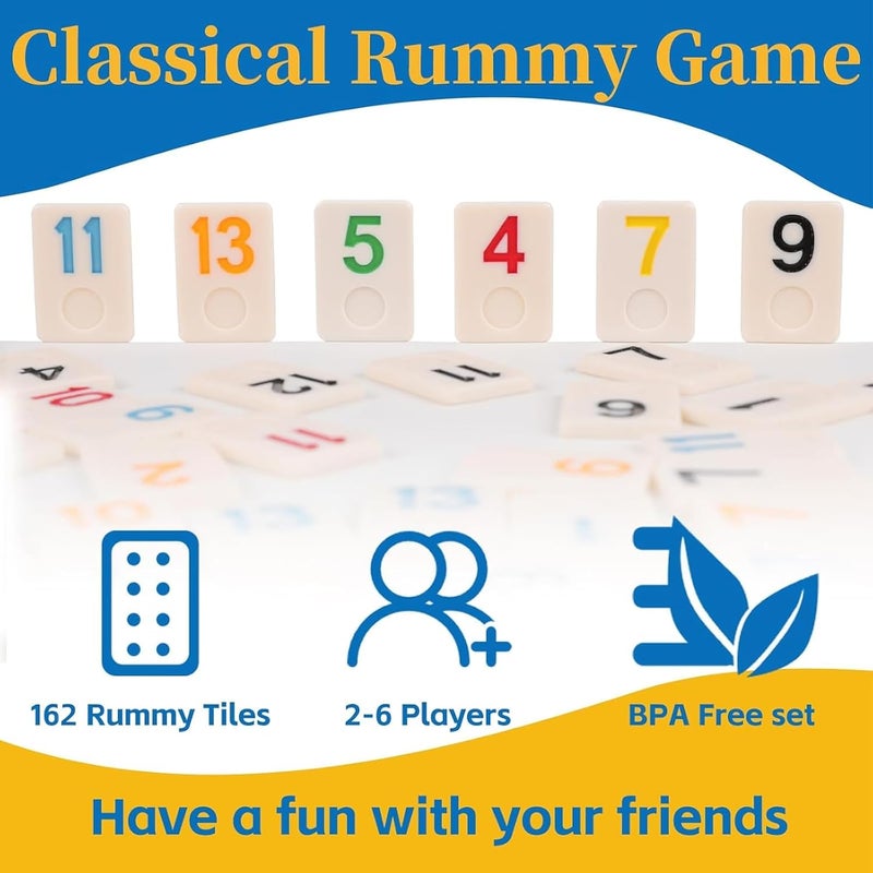 Doreimi Store Premium Rummy Cube Game Set 6 Colors with 6 Wooden Holders and 162 Rummy Tiles, Travel Family Board Game for Adults and Kids Age 8+,Birthday Gifts for Women Men Dad Mom - Image 3